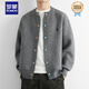 羅蒙（ROMON）慵懶松弛感圓領(lǐng)刺繡針織開(kāi)衫男秋季男裝寬松休閑男士毛衣外套 灰色 XL