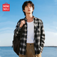 名創(chuàng  )優(yōu)品襯衫男高級感痞帥法蘭絨格子襯衣外套秋季復古男裝上衣Z 黑白 L