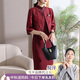雪夕（XUEXI）媽媽裝喜婆婆婚宴禮服結(jié)婚丈母娘穿的紅色連衣裙中老年女裝旗袍款
