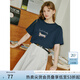 范思藍恩夏季小狗圖案短袖圓領(lǐng)T恤女2024新款正肩寬松運動(dòng)風(fēng)可愛(ài)短袖上衣 藏青色 XL