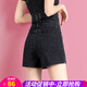 歐貝汐黑色牛仔短褲女高腰夏天顯瘦秋季新款學(xué)生a字外穿褲子女寬松直筒 黑色 M