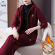 啄木鳥(niǎo)媽媽秋冬外套中老年休閑運動(dòng)服套裝冬裝加絨加厚連帽衛衣女一整套 酒紅色[套裝] XL[建議110-120斤]
