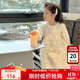 圖圖小象女童連衣裙2025秋裝泡泡袖洋氣公主裙甜美蕾絲提花兒童裙子長袖 杏色 130
