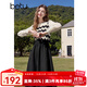 百圖betu女裝2025春季新款連衣裙圓領撞色拼接時尚波紋 裙子女2501T74 黑色 S