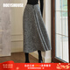 ROEYSHOUSE羅衣氣質(zhì)大擺褶皺半身裙秋冬新款高級毛呢通勤高腰裙子09634 黑灰色 S