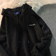 爍穗100%純棉面料連帽衛衣冬季加絨加厚上衣服男潮流情侶裝寬松外套男 純棉579-黑- 薄款 2XL
