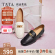 他她（TATA）女鞋絲絨拿鐵秋季新款單鞋時尚休閑鞋羊皮樂福鞋子7QCC1CA5 黑色 42