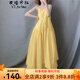 衣瑾帛社連衣裙女夏季文藝范棉麻女裝不規(guī)則超長款吊帶裙女打底長裙 黃色 均碼