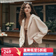 Olrain歐芮兒麂皮絨連帽短外套女裝秋季新款休閑百搭寬松上衣防風(fēng) 奶油杏 S