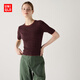 優(yōu)衣庫女裝精紡美利奴羊毛羅紋圓領(lǐng)針織衫5分袖上衣472272 471596 472272/19酒紅色 XS /150/76A