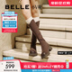 百麗（Belle）顯瘦小V彈力高靴女2025冬新商場同款厚底增高騎士靴E5F1DDG5預售 咖啡色-絨面 34