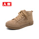 人本新款雪地棉靴2025冬季休閑棉鞋高幫加絨加厚保暖帆布鞋女短靴 卡其 37