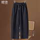 她池抽繩松緊腰毛呢保暖長(cháng)褲女2025秋冬新款寬松顯瘦休閑褲
