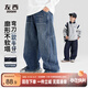 左西童裝男童牛仔褲秋裝2025新款兒童褲子中大童彎刀褲 牛仔色 120