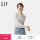 GAP女裝2025春季新款刺繡logo亨利領(lǐng)長(cháng)袖T恤基礎款休閑上衣760788