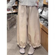 棉致美式直筒氣球休閑褲子女春秋季新款小個(gè)子高腰顯瘦闊腿燈籠花苞褲 k156卡其色【常規高品質(zhì)25.5】 L 95-110斤