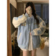 佐敘學(xué)院風(fēng)甜美貓爪刺繡棒球服女2025秋設計感軟糯奶藍撞色夾克外套女 藍色 M （95-110斤）