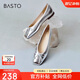 百思圖24秋時(shí)尚蝴蝶結(jié)方頭淺口女單鞋A4502CQ4 銀色 37