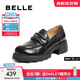 百麗（Belle）質(zhì)感復古樂(lè )福鞋女2025秋新厚底增高金豆jk樂(lè )福鞋B2790CA5 黑色 38 (240mm)