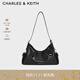 CHARLES&KEITH25秋季新品大容量雙側口袋單肩腋下包CK2-20782668 Black黑色 M