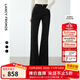 朗姿復古典雅喇叭褲高級感氣質(zhì)通勤長(cháng)褲女士冬季新款牛仔褲 黑色2加絨 L