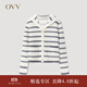 OVV秋冬熱賣(mài)女裝羊毛條紋法式浪漫海軍領(lǐng)休閑長(cháng)袖針織外套 藏青條紋A4 M