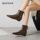 達芙妮尖頭加絨短靴子2025冬季新款內增高黑色通勤平底短靴瘦瘦靴