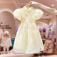 格素凡女童洋裝夏季2025新款兒童連衣旗袍漢服白色泡泡袖夏裝公主裙子薄 米白色F210 100 建議身高90cm