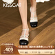 接吻貓KISSCAT20新款撞色小香風(fēng)后空鞋法式粗跟包頭涼鞋女KA54319-11 淺奶白色/黑色 37