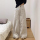京多夢(mèng)復古美式沙白色工裝牛仔褲女2026春季高腰遮胯顯瘦寬松直筒闊腿褲 沙白色 M （95-105斤）