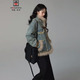 AEMAPE2024潮款復古毛毛拼接牛仔秋冬外套女通勤寬松時(shí)尚牛仔棉服女 牛仔棉服 L 建議120-140斤