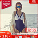 速比濤（Speedo）泳衣女綺遇系列深海設計海島溫泉度假性感連體泳衣 海藍/白 36