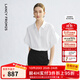 朗姿荷葉短袖翻領(lǐng)寬松白襯衫復古風(fēng)高級感2025年夏季新款通勤上衣 白色 M