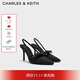 CHARLES&KEITH緞面蝴蝶結尖頭高跟涼鞋女生日禮物CK1-60361556 BLACK TEXTURED黑色紋理 35
