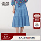 Teenie Weenie小熊女裝牛仔半身裙2025夏季新款復古長(cháng)裙丹寧蛋糕裙 淺藍色 S