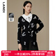 藍地（LANDI）秋季新款V領(lǐng)羊毛黑白提花針織開(kāi)衫女長(cháng)袖毛衣外套 黑色 M