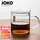 JOKO耐熱玻璃杯無(wú)鉛高硼硅玻璃杯耐高溫可微波爐大容量水杯把手咖啡杯 500ml透明1只帶杯蓋
