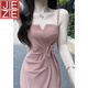 JEZE2025粉色小個(gè)子連衣裙女夏季新款收腰系帶長(cháng)裙女性感純欲風(fēng) 粉色吊帶裙【z】 M