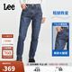 Lee經(jīng)典五袋款舒適中腰錐形中深藍男牛仔褲休閑潮