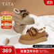 他她（TATA）小咖豆厚底毛毛鞋女鞋加絨保暖單鞋子雪地靴冬季CYY02DM4 卡其色（絨里-雙鞋帶款） 37
