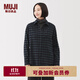 無(wú)印良品（MUJI） 女式 法蘭絨 襯衫領(lǐng) 長(cháng)袖襯衫女士襯衣內搭上衣純棉秋季新品女裝 深綠色格紋 M （160/84A）