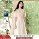 香影新中式國風(fēng)連衣裙女2025春夏新款米白色高腰重工刺繡v領(lǐng)裙子 米色 S