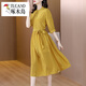 啄木鳥(niǎo)（TUCANO）碎花雪紡洋裝子女士裝夏季2026年新款春秋季媽媽氣質(zhì)五分袖中長(cháng)裙 黃色《別致漂亮女神范今年流行氣 XL (125-135斤)