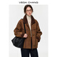 VEGA CHANG【麂衣復古】棕咖麂皮外套女2025新款秋冬毛絨領(lǐng)厚外套 摩卡棕 M