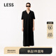 LESS夏季氣質(zhì)純色休閑簡(jiǎn)約翻領(lǐng)套頭短袖Polo長(cháng)款連衣裙2O5G12790 001本黑 S