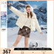 三彩冬款白鴨絨連帽立領短款羽絨服面包服保暖寬松女 米白色 L 165/88A