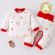 90克夾棉套裝寶寶秋冬季高腰護肚免脫新生兒家居服套裝嬰兒衣服 紅色福字-夾棉套裝 80 適合18-22斤