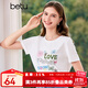 百圖betu女裝夏季新款T恤減齡圓領(lǐng)印花釘珠寬松短袖上衣女2407X05 白色 L
