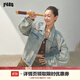 F426國潮牌秋季新款美式牛仔多彩貼紙印花水洗外套夾克 水洗淺藍 M