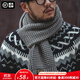 馬登工裝美式復古菠蘿花織圍巾男秋冬含羊毛柔軟親膚保暖男士圍脖 淺灰色 均碼（180cm）
